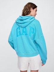 Gap Blue Neon Relaxed Mini-Logo Cropped Hoodie - Image 2 of 4
