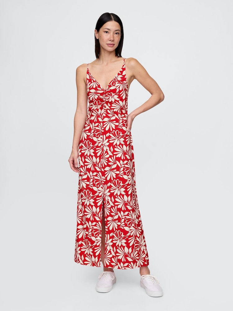 Gap Red/White Floral Tie-Back Maxi Slip Dress - Image 1 of 3