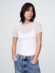 Gap White Soft Stretch Mesh Cropped T-Shirt - Image 1 of 5