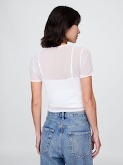 Gap White Soft Stretch Mesh Cropped T-Shirt - Image 2 of 5