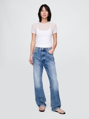 Gap White Soft Stretch Mesh Cropped T-Shirt - Image 3 of 5