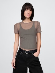 Gap Brown Soft Stretch Mesh Cropped T-Shirt - Image 1 of 5