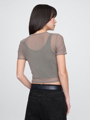 Gap Brown Soft Stretch Mesh Cropped T-Shirt - Image 2 of 5