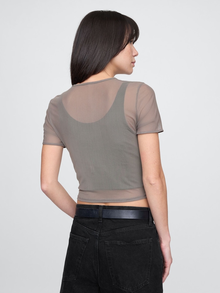 Gap Brown Soft Stretch Mesh Cropped T-Shirt - Image 2 of 5