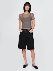 Gap Brown Soft Stretch Mesh Cropped T-Shirt - Image 3 of 5