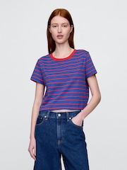 Gap Blue & Red Cotton VintageSoft Cropped Striped T-Shirt - Image 1 of 4