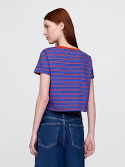 Gap Blue & Red Cotton VintageSoft Cropped Striped T-Shirt - Image 2 of 4