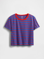 Gap Blue & Red Cotton VintageSoft Cropped Striped T-Shirt - Image 4 of 4