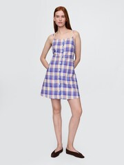 Gap Blue Check Linen-Blend Tie-Back Mini Dress - Image 1 of 5