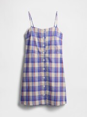 Gap Blue Check Linen-Blend Tie-Back Mini Dress - Image 5 of 5