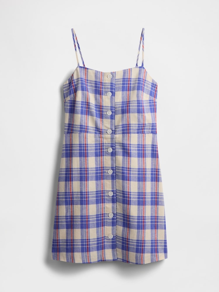 Gap Blue Check Linen-Blend Tie-Back Mini Dress - Image 5 of 5