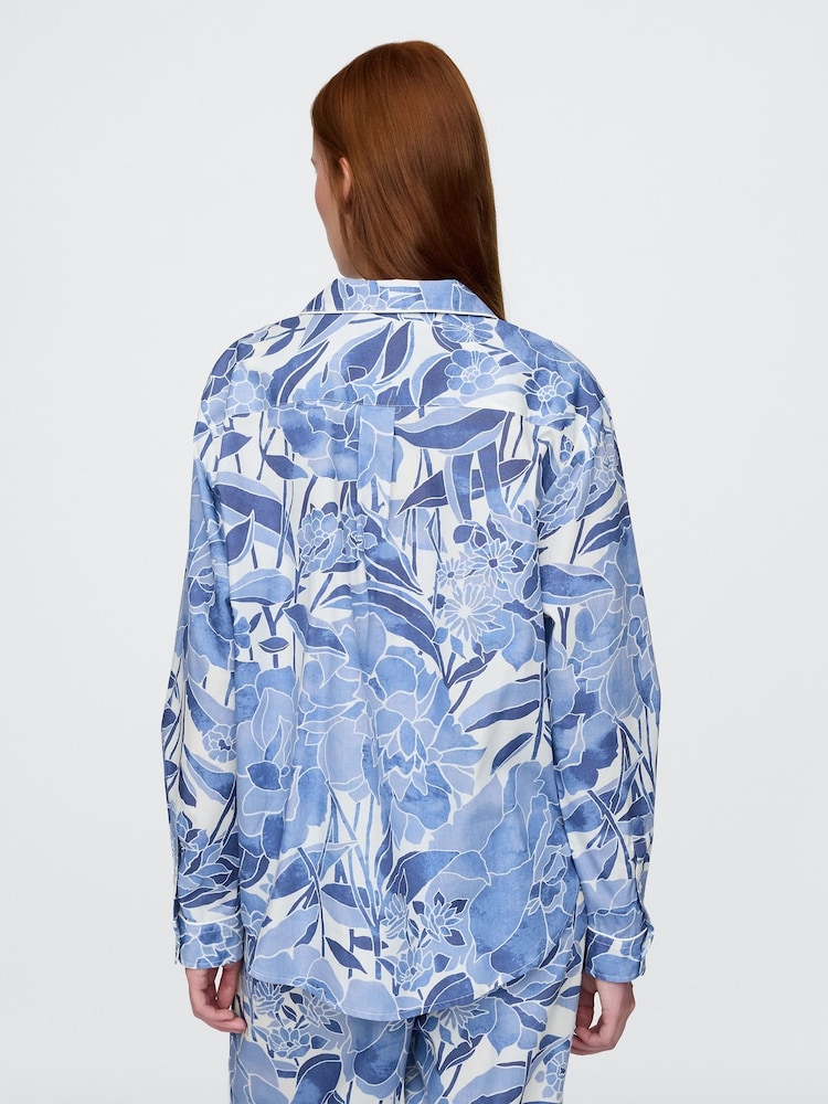 Gap Blue Floral Long Sleeve Poplin Pyjama Shirt - Image 2 of 4 Gap Blue Floral Long Sleeve Poplin Pyjama Shirt - Image 2 of 4
