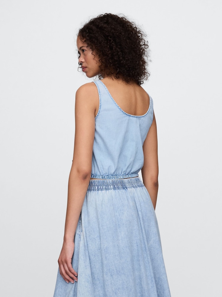 Gap Blue Denim Cinched-Hem Cropped Top - Image 2 of 4 Gap Blue Denim Cinched-Hem Cropped Top - Image 2 of 4