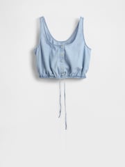 Gap Blue Denim Cinched-Hem Cropped Top - Image 4 of 4