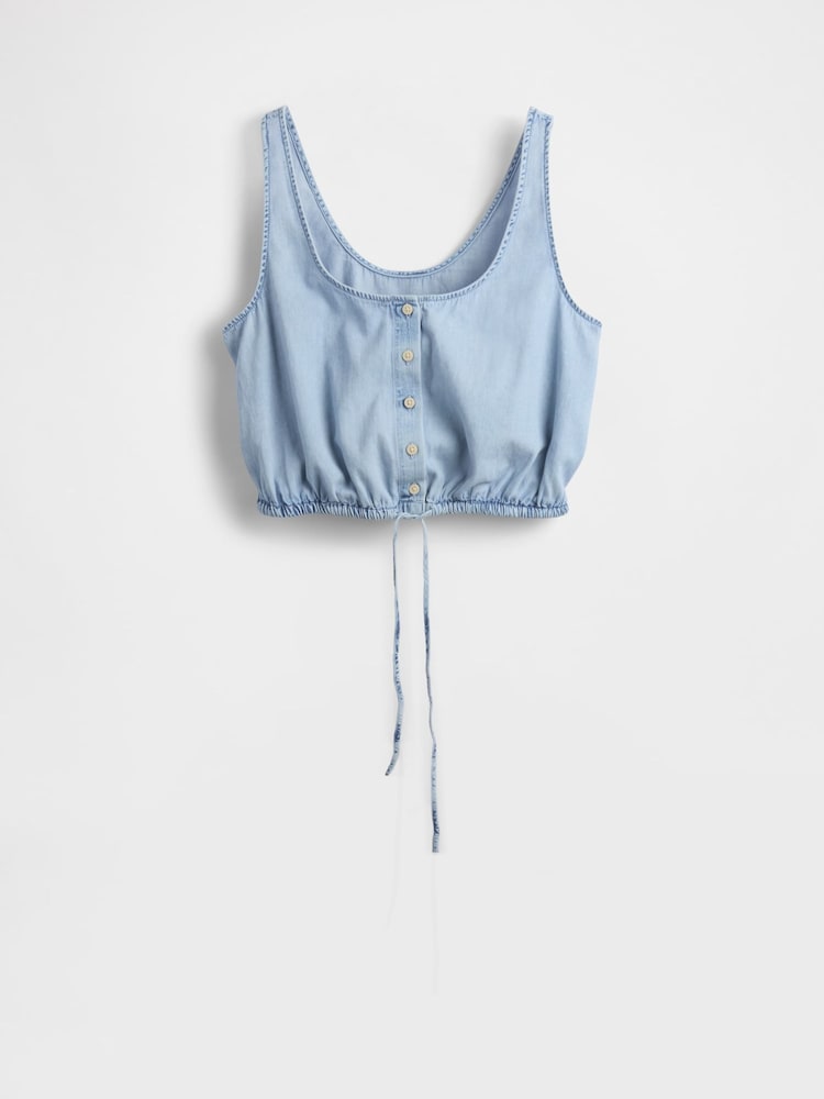 Gap Blue Denim Cinched-Hem Cropped Top - Image 4 of 4 Gap Blue Denim Cinched-Hem Cropped Top - Image 4 of 4