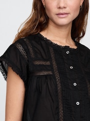 Gap Black Cropped Ruffle Pintuck Top - Image 3 of 4