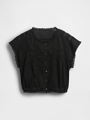 Gap Black Cropped Ruffle Pintuck Top - Image 4 of 4