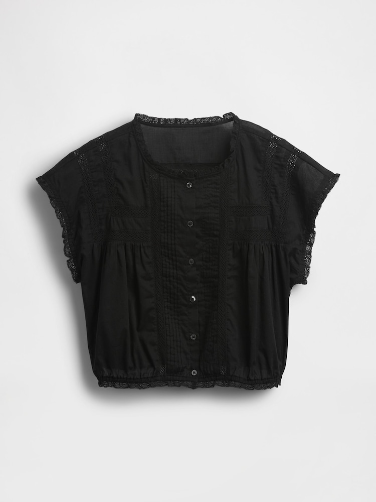 Gap Black Cropped Ruffle Pintuck Top - Image 4 of 4