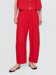 Gap Red 100% Cotton Crinkle Gauze Easy Barrel Trousers - Image 1 of 5