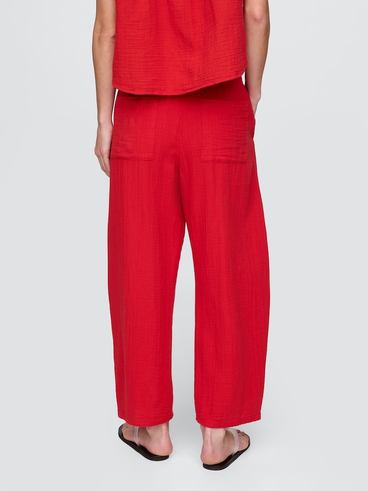 Gap Red 100% Cotton Crinkle Gauze Easy Barrel Trousers - Image 2 of 5 Gap Red 100% Cotton Crinkle Gauze Easy Barrel Trousers - Image 2 of 5