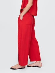 Gap Red 100% Cotton Crinkle Gauze Easy Barrel Trousers - Image 3 of 5