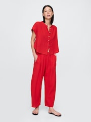 Gap Red 100% Cotton Crinkle Gauze Easy Barrel Trousers - Image 4 of 5