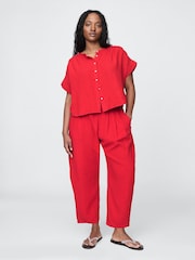 Gap Red 100% Cotton Crinkle Gauze Easy Barrel Trousers - Image 5 of 5