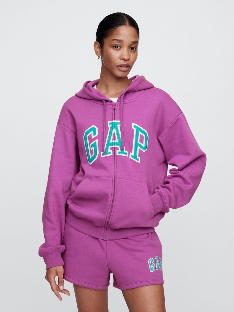 Gap Purple Zip Up Relaxed Logo Hoodie - Image 1 of 5
