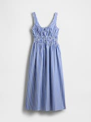 Gap Blue Stripe Poplin Smocked Midi Dress - Image 4 of 5