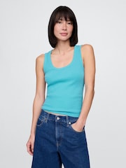 Gap Blue Neon Ribbed Knit Cotton Stretch Scoop Vest - Image 1 of 5