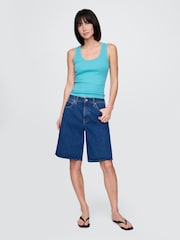 Gap Blue Neon Ribbed Knit Cotton Stretch Scoop Vest - Image 3 of 5