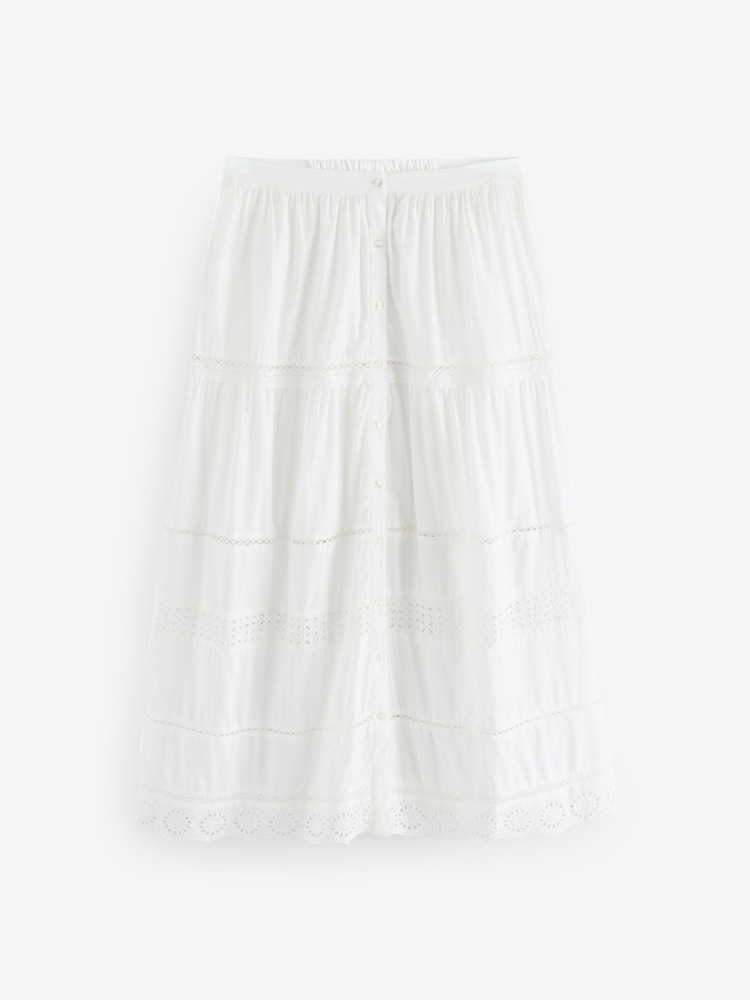 Gap White Tiered Lace Trim Maxi Skirt - Image 1 of 4