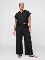 Gap Black Linen-Blend Easy Wide-Hem Trousers - Image 1 of 5
