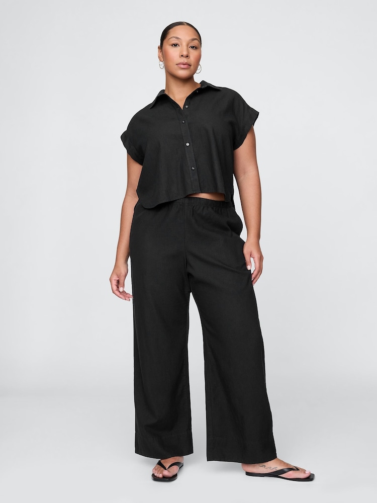 Gap Black Linen-Blend Easy Wide-Hem Trousers - Image 1 of 5
