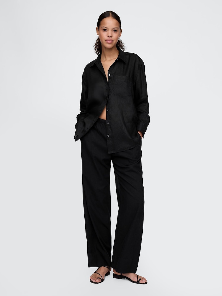 Gap Black Linen-Blend Easy Wide-Hem Trousers - Image 5 of 5
