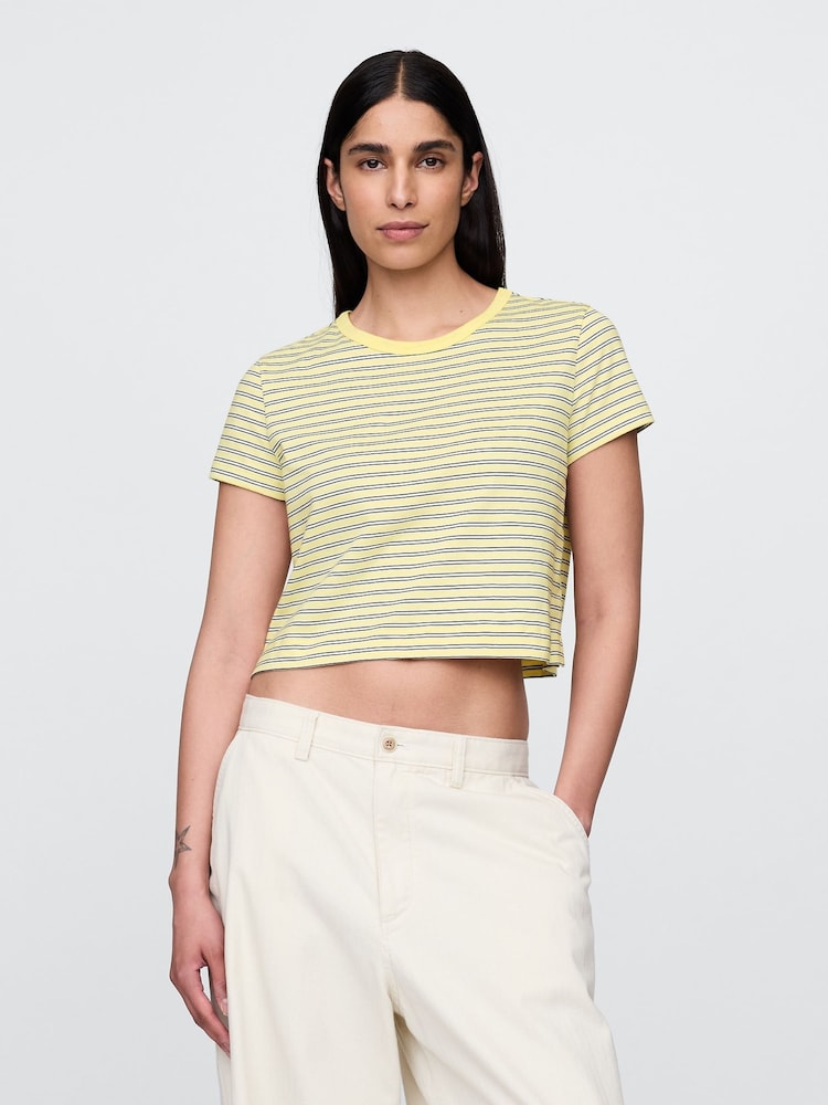 Gap Yellow/Black Stripe Cotton VintageSoft Cropped Striped T-Shirt - Image 1 of 5