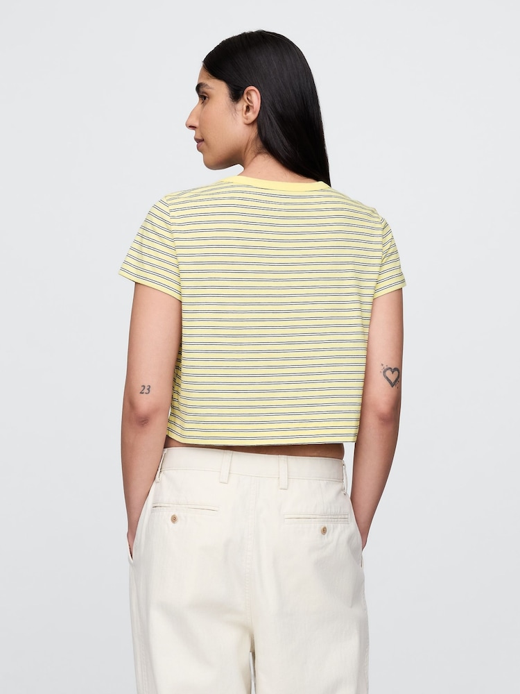 Gap Yellow/Black Stripe Cotton VintageSoft Cropped Striped T-Shirt - Image 2 of 5