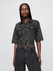 Черный - Gap Heavyweight French Terry Denim Cropped Jacket - Image 1 of 4