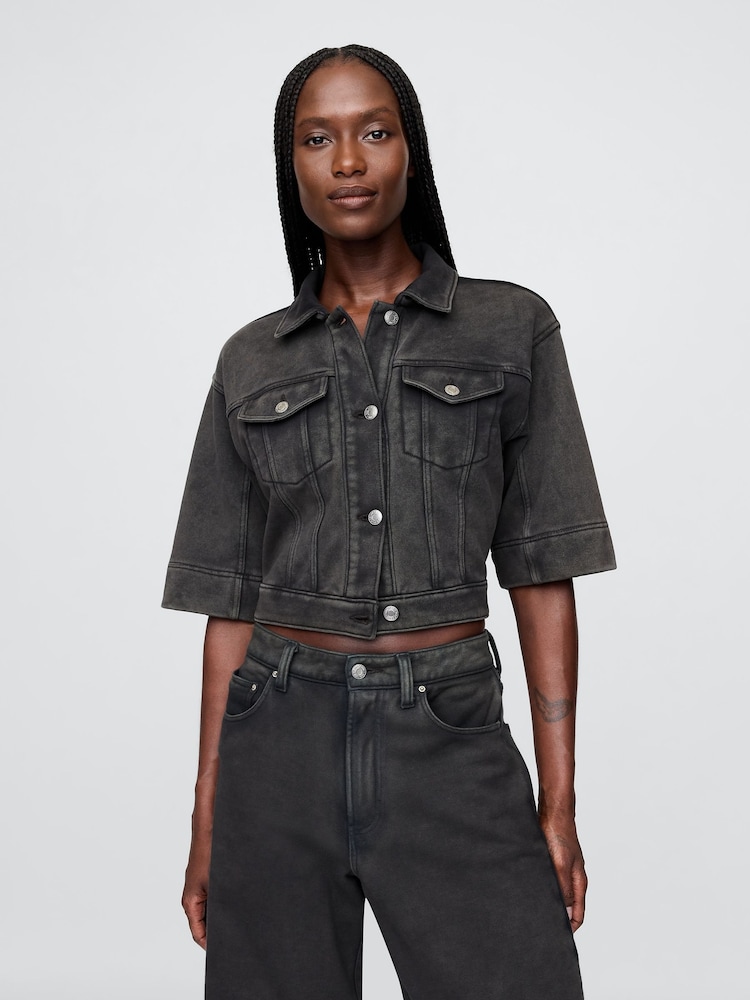 Черный - Gap Heavyweight French Terry Denim Cropped Jacket - Image 1 of 4