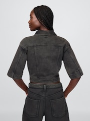 Черный - Gap Heavyweight French Terry Denim Cropped Jacket - Image 2 of 4