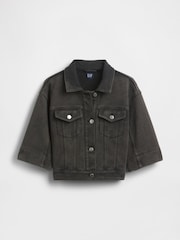 Черный - Gap Heavyweight French Terry Denim Cropped Jacket - Image 4 of 4