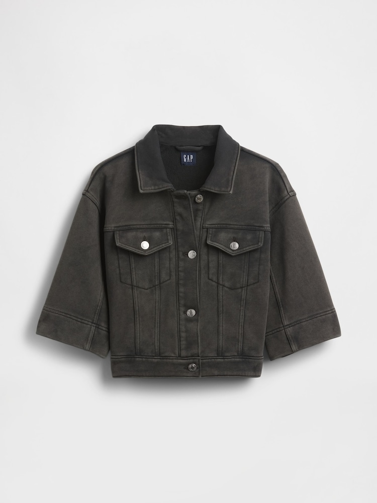 Черный - Gap Heavyweight French Terry Denim Cropped Jacket - Image 4 of 4