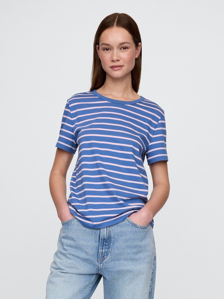 Gap Blue/White Stripe Crew Neck Vintage Short Sleeve T-Shirt - Image 1 of 5