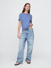 Gap Blue/White Stripe Crew Neck Vintage Short Sleeve T-Shirt - Image 3 of 5