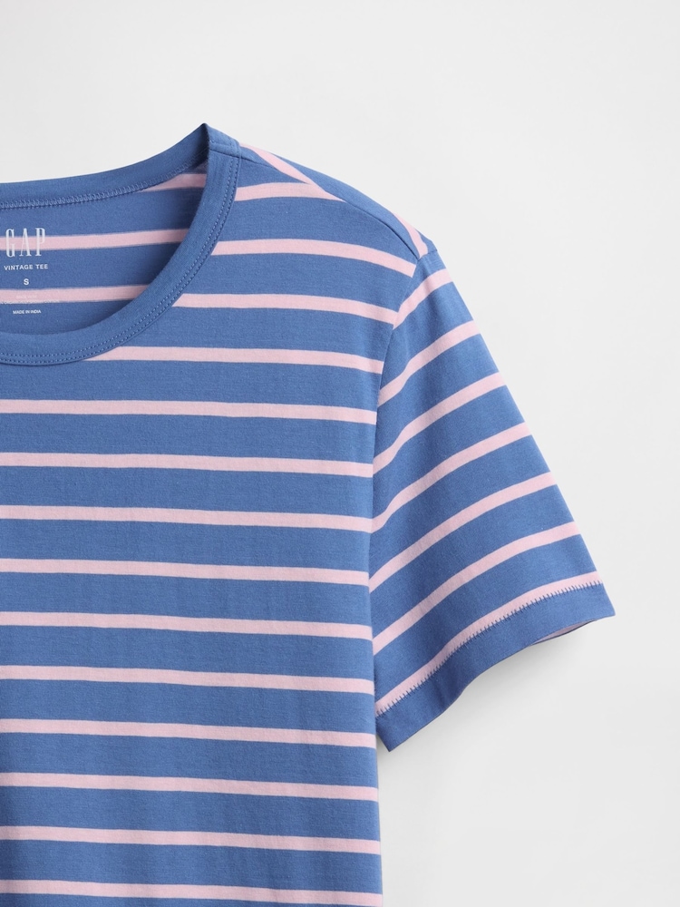 Gap Blue/White Stripe Crew Neck Vintage Short Sleeve T-Shirt - Image 5 of 5 Gap Blue/White Stripe Crew Neck Vintage Short Sleeve T-Shirt - Image 5 of 5
