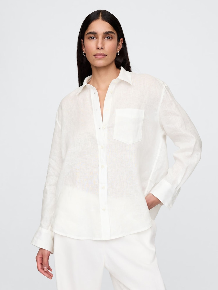 Gap White 100% Linen Oversized Shirt - Image 1 of 4