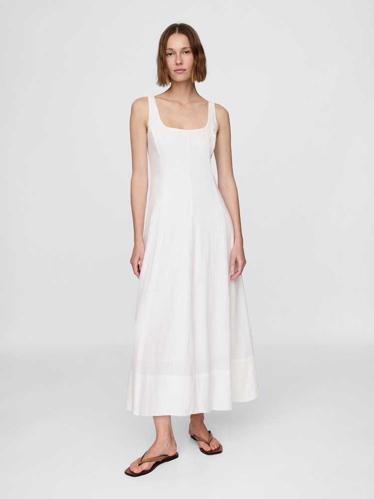 Gap White Linen-Blend Square-Neck Maxi Summer Dress - Image 1 of 5 Gap White Linen-Blend Square-Neck Maxi Summer Dress - Image 1 of 5
