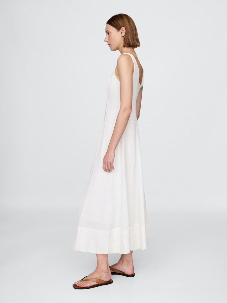 gap linen square neck dress Linen Square-Neck Midi Dress