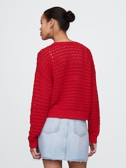 Gap Red 100% Cotton Oversized Crochet Crew Neck Jumper - Image 2 of 5