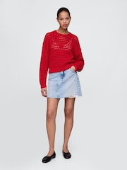 Gap Red 100% Cotton Oversized Crochet Crew Neck Jumper - Image 3 of 5